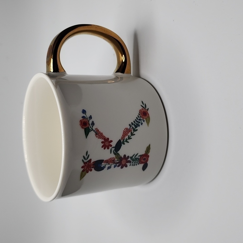 OpalHouse Porcelain Monogram Coffee Mug Cup Floral Letter "K" Gold Handle 12oz